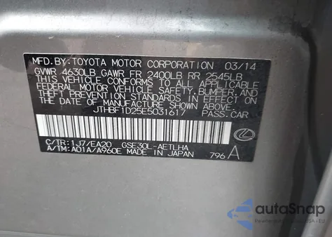 2014 Lexus Is 250 z USA, uszkodzony, nr VIN JTHBF1D25E5031617